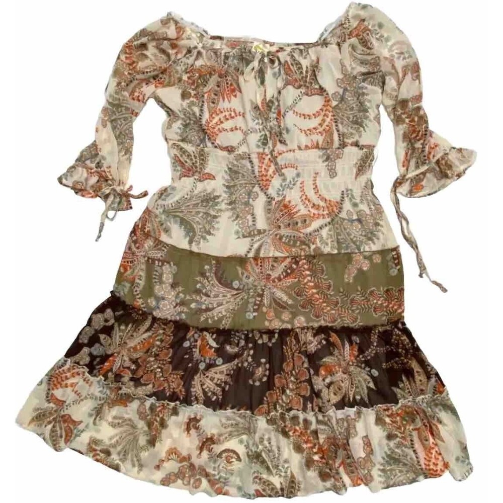 Anthropologie Fig and Flower Dress XL Brown Floral Midi Boho Smocked Waist NWT